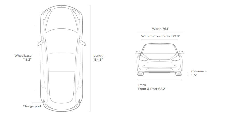 Габаритные размеры Tesla Model 3