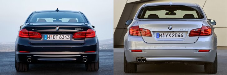 BMW G30 vs F10 - вид сзади